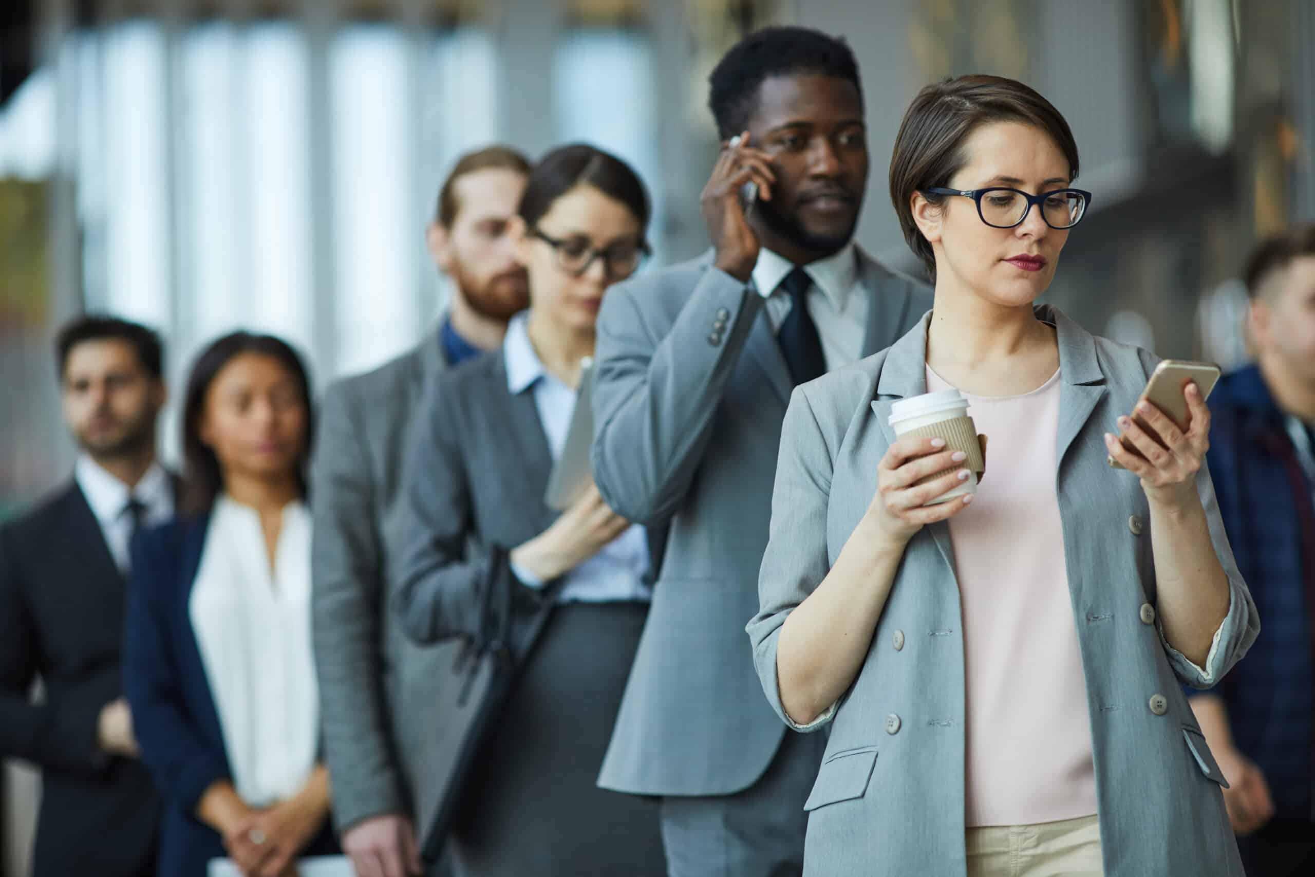 Entrepreneurs standing in line