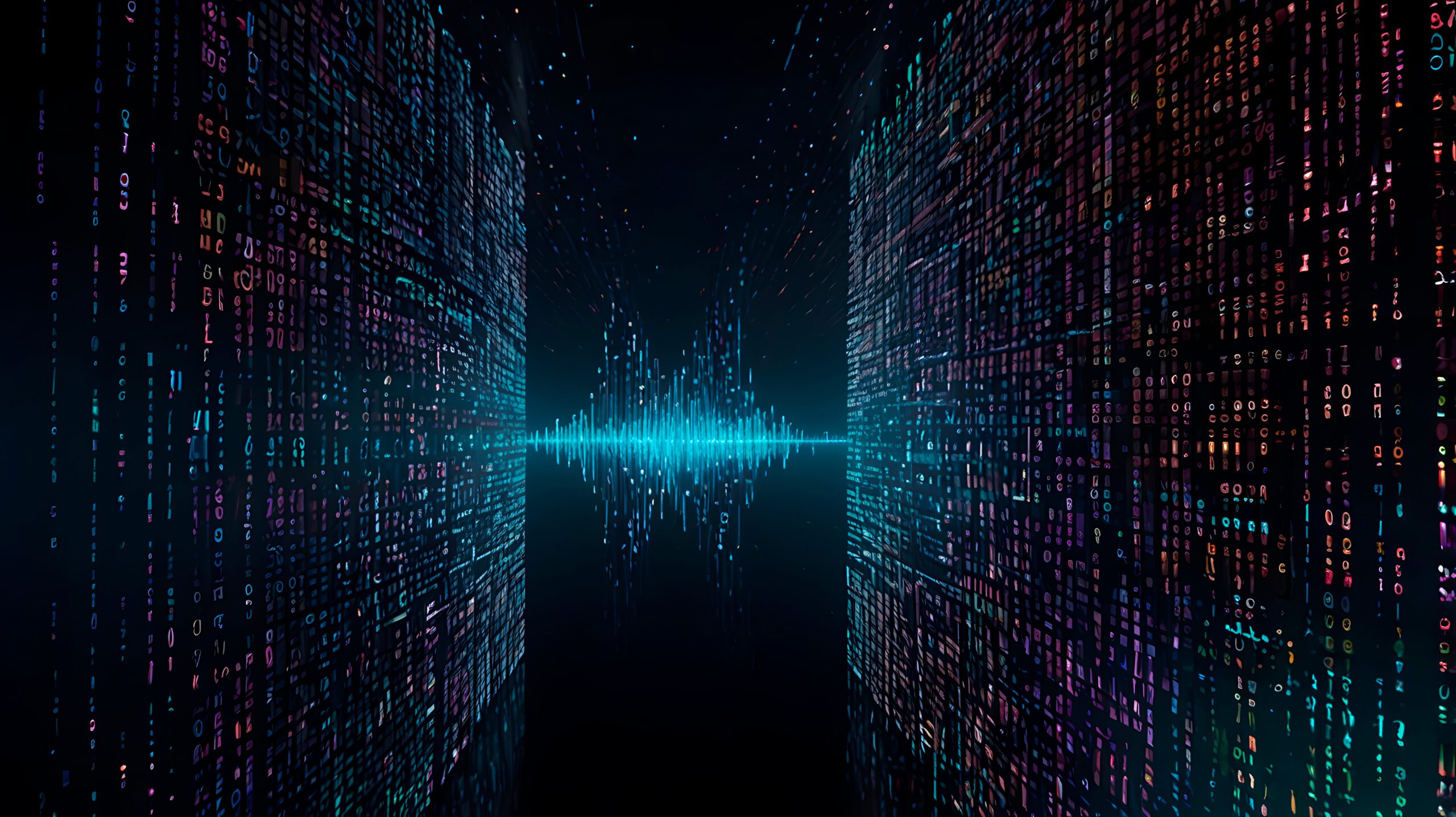 AI, complex computer network of interconnected nodes with data lines flowing between theml