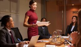 Business professional presenting tech solutions to C-suite