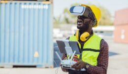 engineer staff worker using modern technology drone and VR headset for working