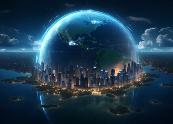 futuristic-view-high-tech-earth-planet AI in government services improving efficiency in the Government and Public Sector