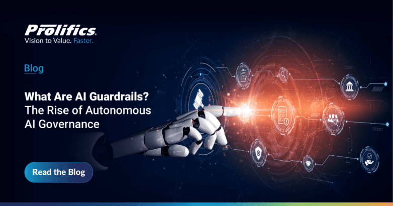 What are AI guardrails in generative AI blog banner illustrating autonomous AI governance, LLM security and safety, and enterprise AI guardrails implementation
