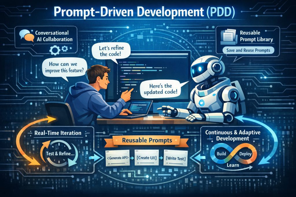 Prompt-driven development (PDD) using natural language prompts for AI-powered software development