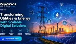 Prolifics utility digital transformation services — wind turbines on a digitally connected smart grid landscape representing AI-powered energy operations